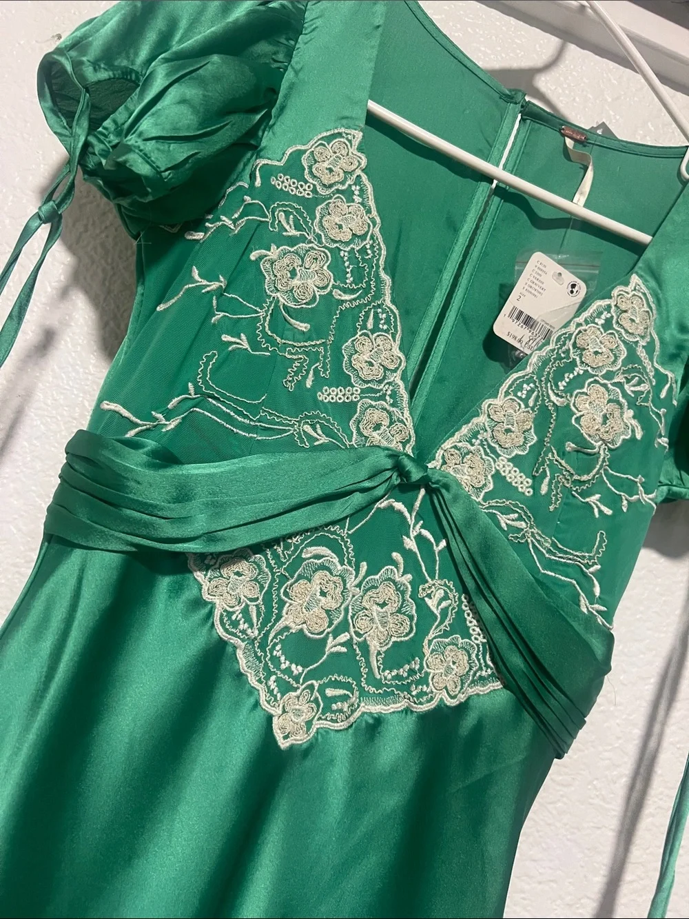 NWT free people Green Embroidered V-Neck Maxi Dress